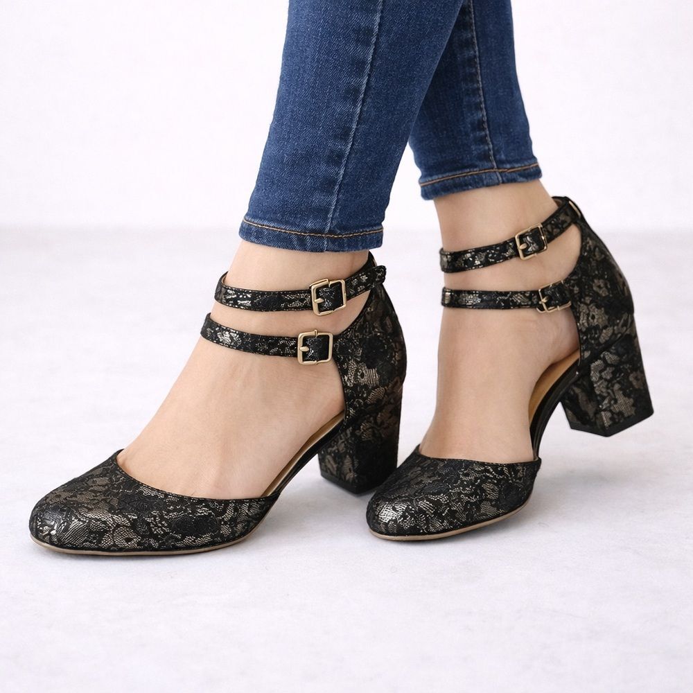 Unisa Black Lace Women's Heels - Picture 1 of 7